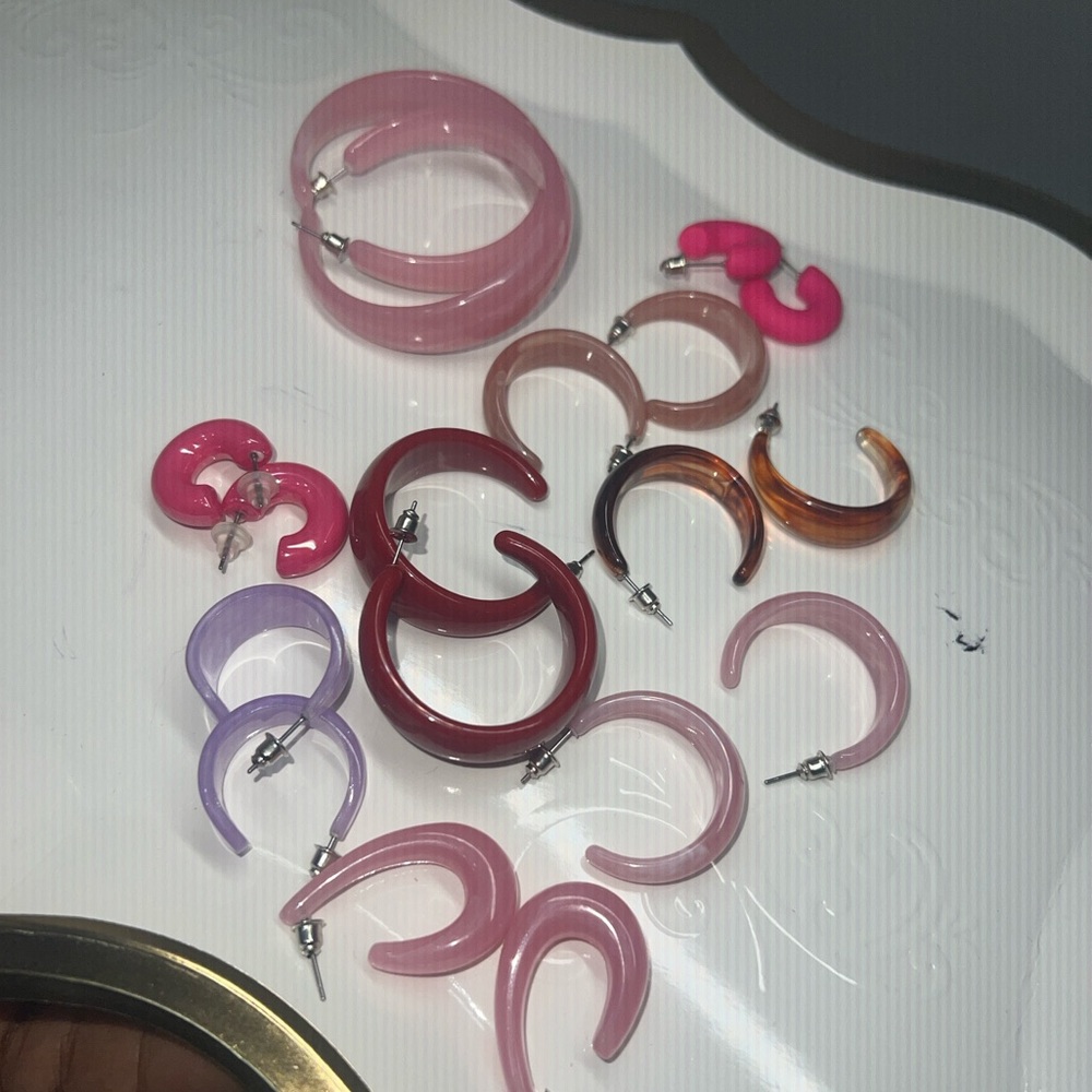 Elegant Pink and Purple and brown resin Hoop Earrings Set 9 pairs